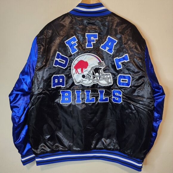 Buffalo Bills Jacket Satin Bomber Coat NFL Team Varsity Button NFL Mens XL - Picture 4 of 12